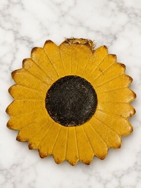 Vintage Coach Sunflower Leather Keychain – Rare Floral Bag Charm – Repair/Parts